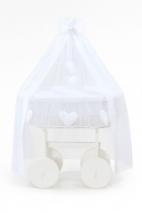 Wiklinowy kosz Mojżesza z baldachimem Deluxe Amelia - biały + biała pościel