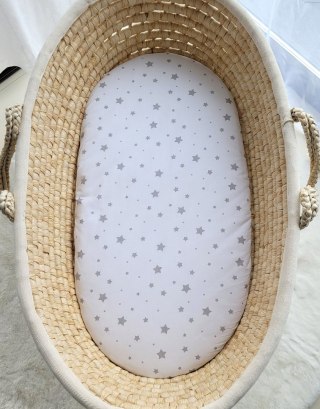 Prześcieradło bawełniane do wózka gondoli kosza Mojżesza Boho 75x35 cm - Mini gwiazdki szare