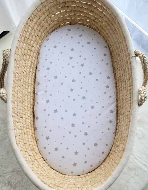 Prześcieradło bawełniane do wózka gondoli kosza Mojżesza Boho 75x35 cm - Mini gwiazdki szare