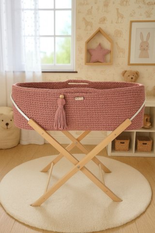 Kosz Mojżesza BOHO Handmade ze stojakiem blush