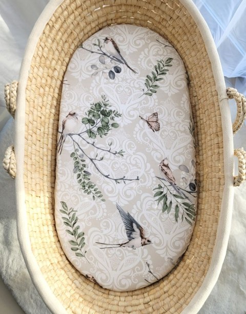 Prześcieradło bawełniane do wózka gondoli kosza Mojżesza Boho 75x35 cm - Brown birds