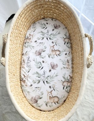 Prześcieradło bawełniane do wózka gondoli kosza Mojżesza Boho 75x35 cm - Woodland olive