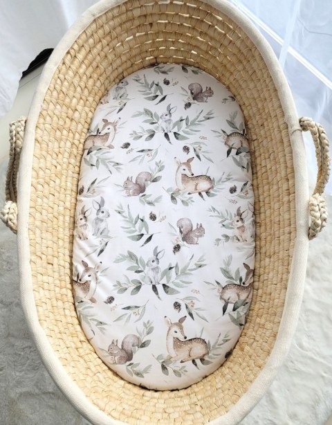 Prześcieradło bawełniane do wózka gondoli kosza Mojżesza Boho 75x35 cm - Woodland olive