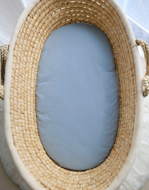 Prześcieradło bawełniane do wózka gondoli kosza Mojżesza Boho 75x35 cm - brudny niebieski