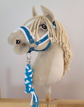 Uwiąz dla konia Hobby Horse pleciony ze sznurka - biało-turkusowy