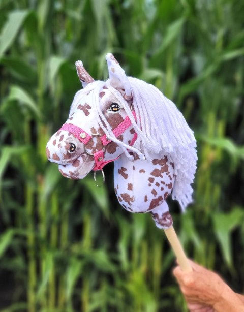 Hobby Horse Mały koń na kiju Premium tarantowaty biało-brązowy z białą grzywą A4