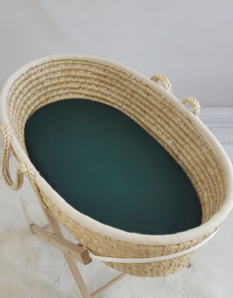 Prześcieradło bawełniane do wózka gondoli kosza Mojżesza Boho 75x35 cm - butelkowa zieleń