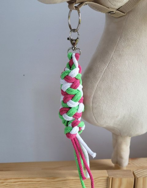 Uwiąz dla konia Hobby Horse pleciony ze sznurka - ciemny róż/ jasny zielony/ biały