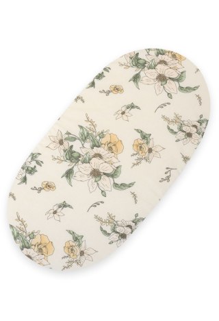 Prześcieradło bawełniane do wózka gondoli kosza Mojżesza Boho 75x35 cm - Clematis on beige