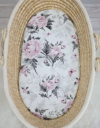 Prześcieradło bawełniane do wózka gondoli kosza Mojżesza Boho 75x35 cm - Romantic peonies