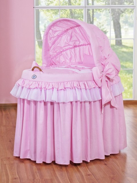 Kosz Mojżesza wiklinowy ze składaną budką - Little Princess różowy