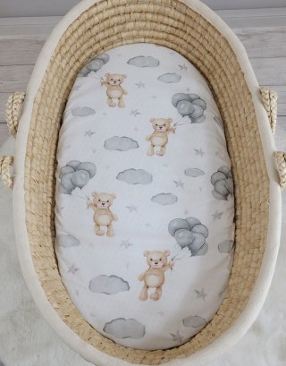 Prześcieradło bawełniane do wózka gondoli kosza Mojżesza Boho 75x35 cm - Miś z balonikami