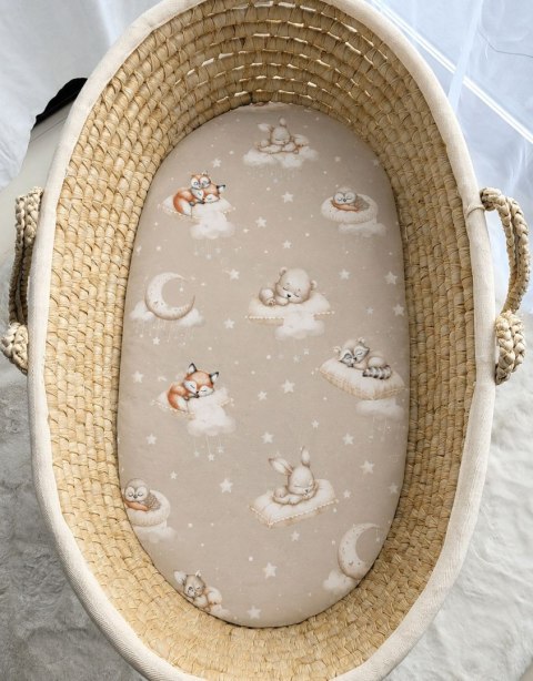 Prześcieradło bawełniane do wózka gondoli kosza Mojżesza Boho 75x35 cm - Twinkle Woodland