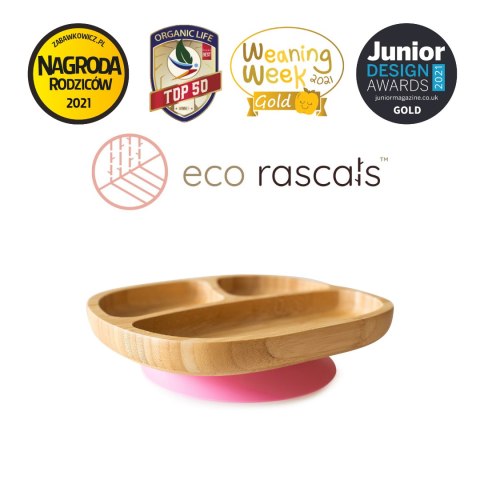 ECORASCALS Talerzyk trójdzielny Bambusowy różowy z przyssawką