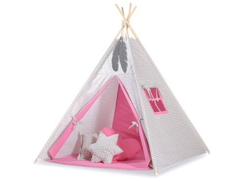 Dwustronna mata do tipi z wypełnieniem - Kratka szara z różem