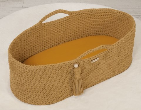 Prześcieradło bawełniane do wózka gondoli kosza Mojżesza Boho 75x35 cm - musztardowe