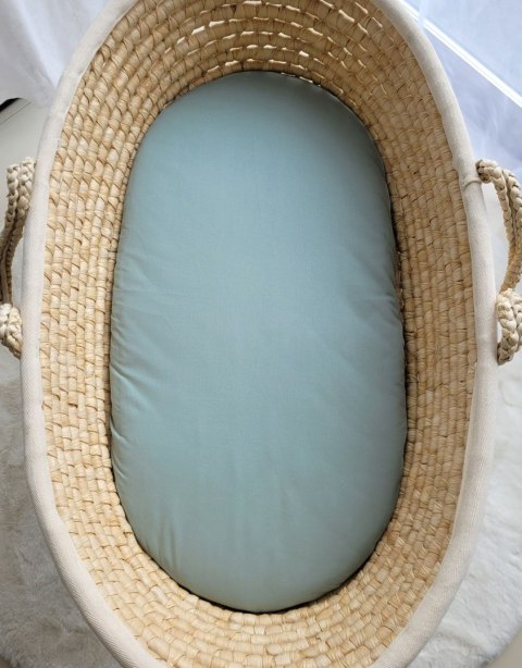 Prześcieradło bawełniane do wózka gondoli kosza Mojżesza Boho 75x35 cm - szałwia