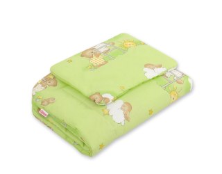 Komplet pościeli dla niemowląt z wypełnieniem 2-cz 75x100cm NEWBORN - Misie w chmurkach zielone