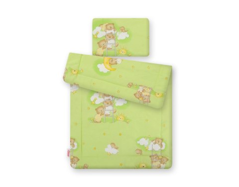 Komplet pościeli dla niemowląt z wypełnieniem 2-cz 75x100cm NEWBORN - Misie w chmurkach zielone