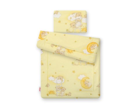Komplet pościeli dla niemowląt z wypełnieniem 2-cz 75x100cm NEWBORN - Misie w chmurkach żółte