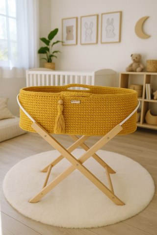 Kosz Mojżesza BOHO Handmade ze stojakiem - musztardowy