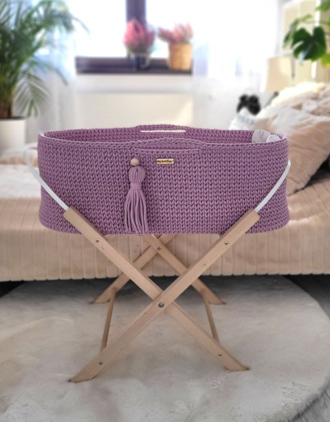 Kosz Mojżesza BOHO bawełniany Handmade z materacykiem - lawendowy
