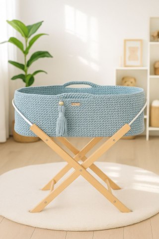 Kosz Mojżesza BOHO Handmade ze stojakiem misty blue
